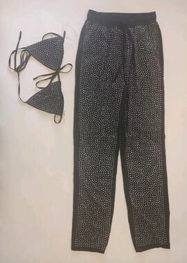 Hot & Delicious Pants & Triangle Bikini Top Outfit Black Rhinestones  Small NWT